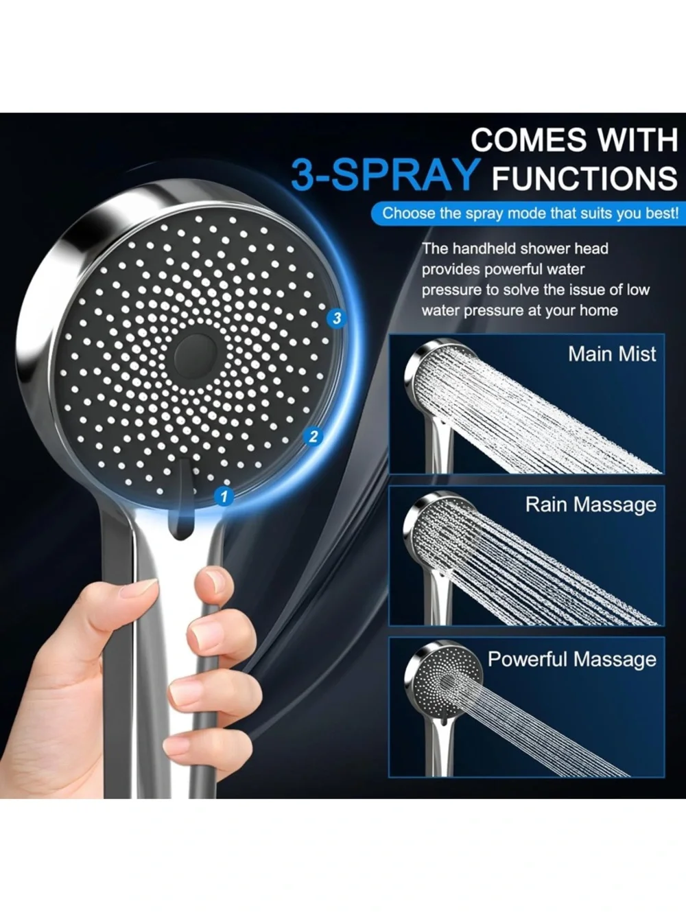 Rain Shower Head with 10 Inch Adjustable High Pressure Handheld. New